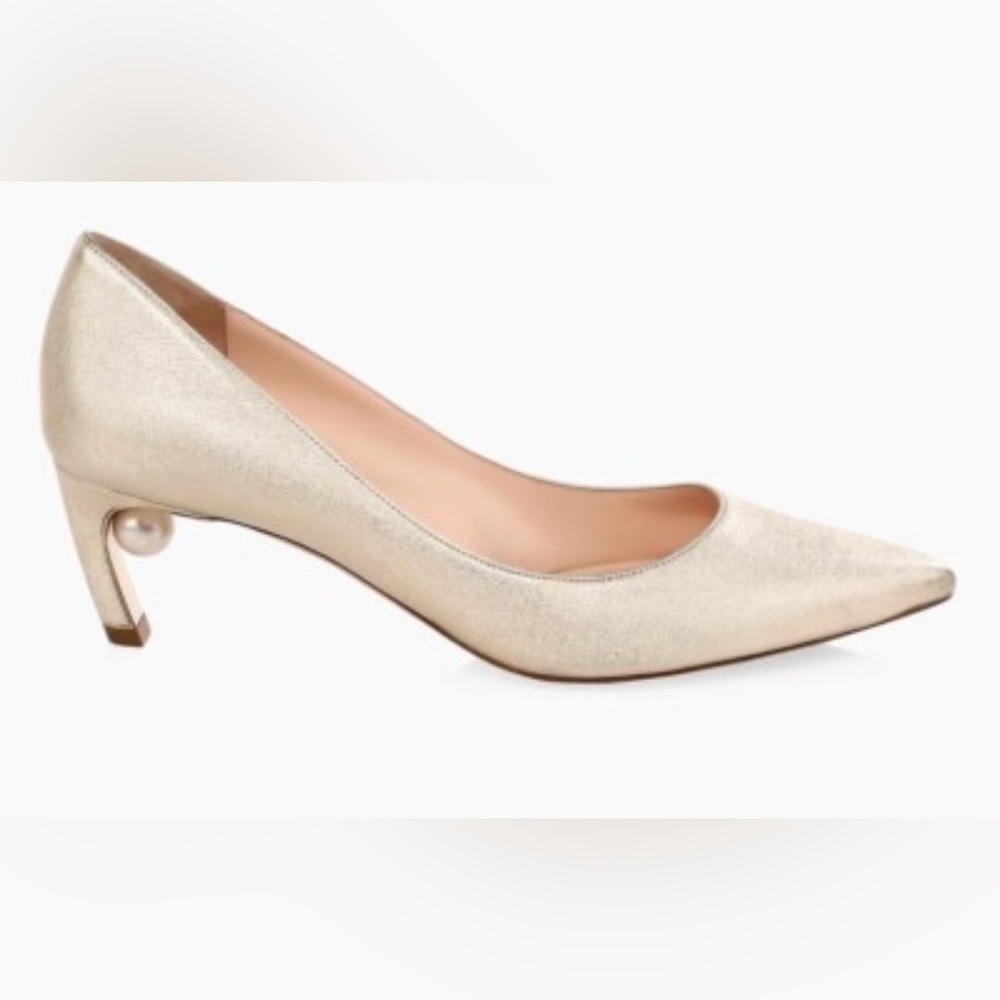 Nicholas Kirkwood Metallic Nappa Foiled Light Gold Leather w/ Pearl Pumps 40